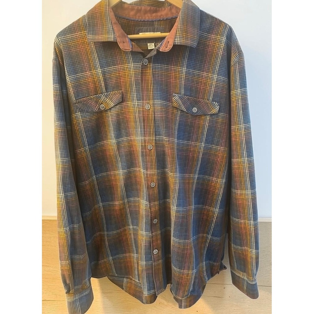 32 Bar Blues Button Down Multicolored Plaid Long Sleeve Men's Cotton Shirt XXL